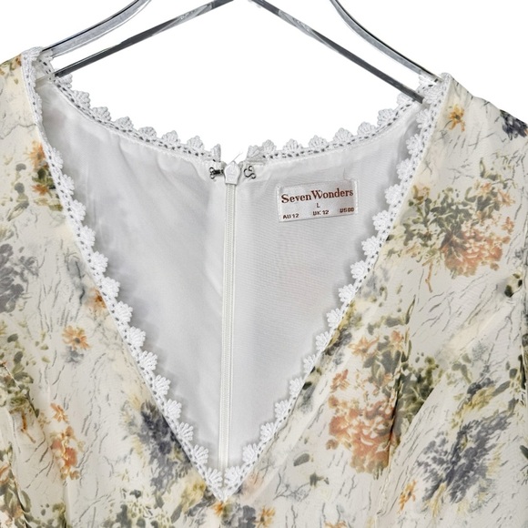 Seven Wonders Floral Ruffle Layered Women’s Cutout Long Sleeve Dress Sz L - Picture 5 of 13